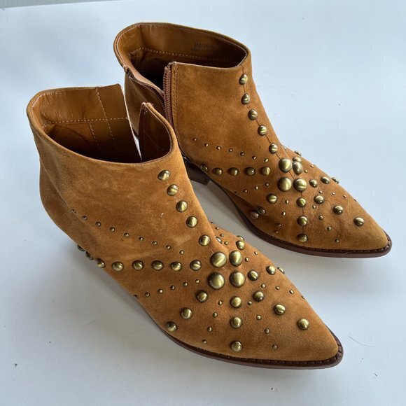 1. State Leather Sobel Metal Stud Western Booties British Tan Womens Siz… - Picture 4 of 11